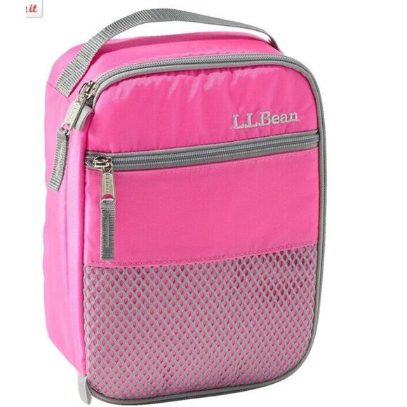 New L.L.Bean Zip Lunch Box Insulated Bright Pink Lunch Travel Cooler Monogram C - Picture 2 of 6